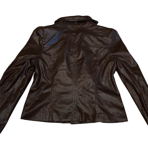 INC Women's Faux Leather Jacket L Ruffled Front Brown Short Coat Size Large - Picture 2 of 7